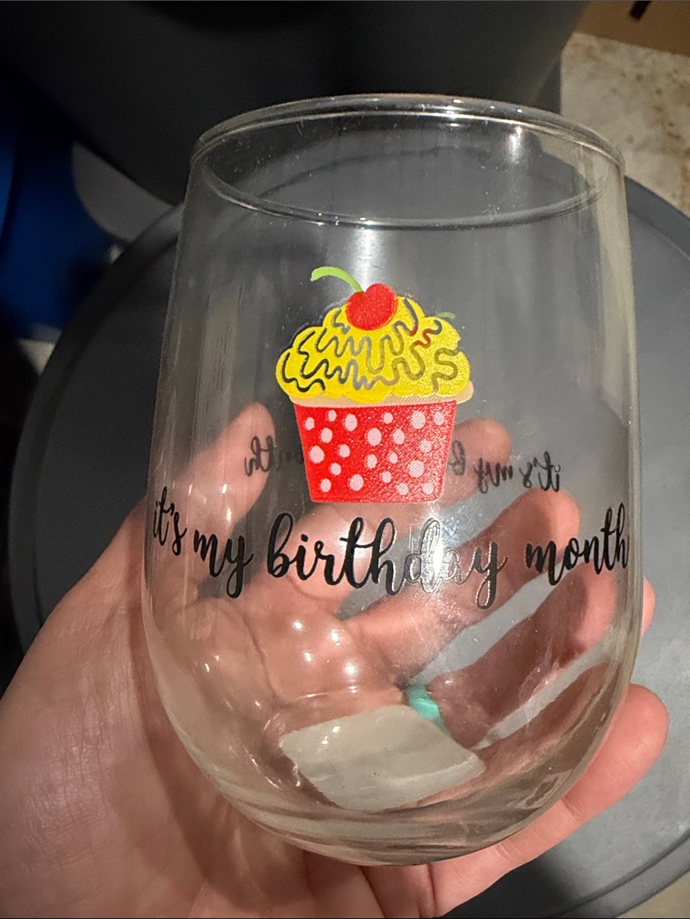 Birthday Month Red Cupcake Stemless Wine Glass -